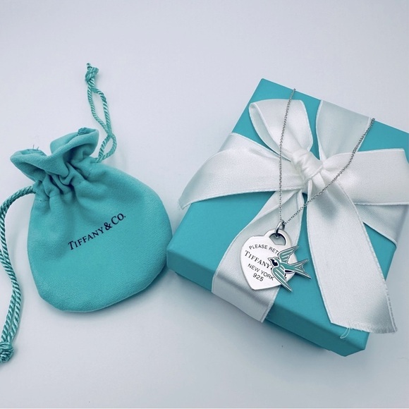 RARE Tiffany & Co. Return To Blue Enamel Bird Heart Charm Necklace w Packaging - Picture 10 of 10